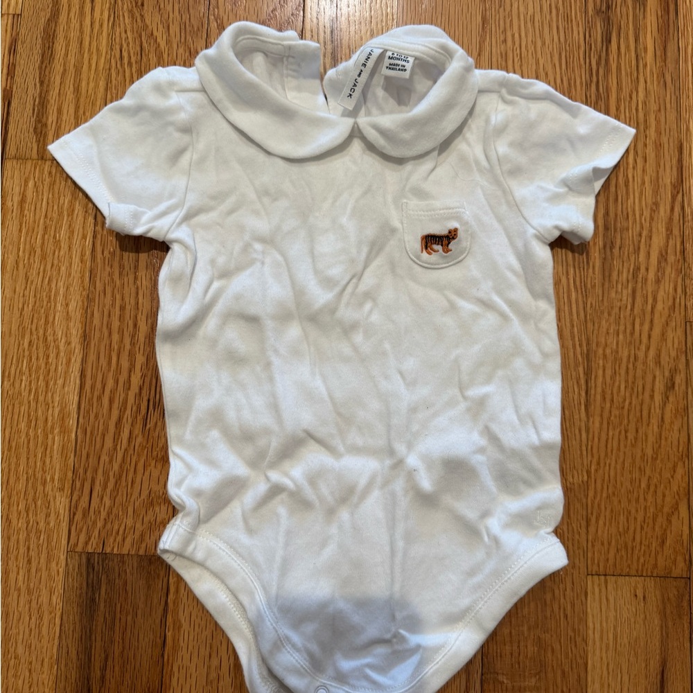 White Baby Onesie w Tiger embroidered on pocket 1st birthday Korean lucky tiger